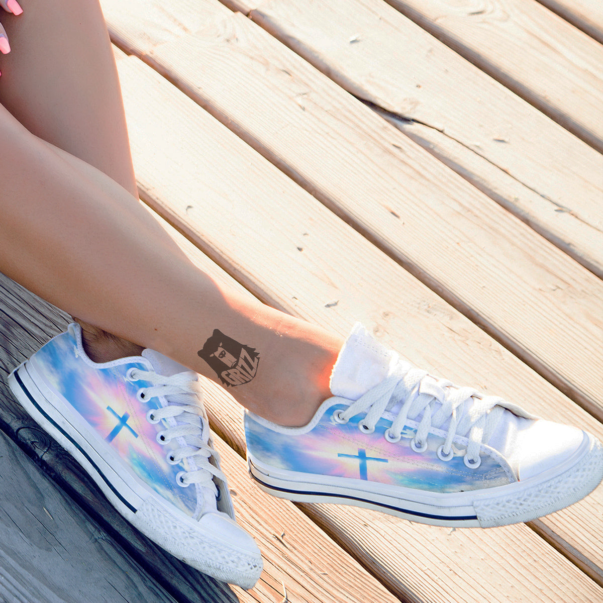 White Doves And Christian Cross Print White Low Top Shoes-grizzshop