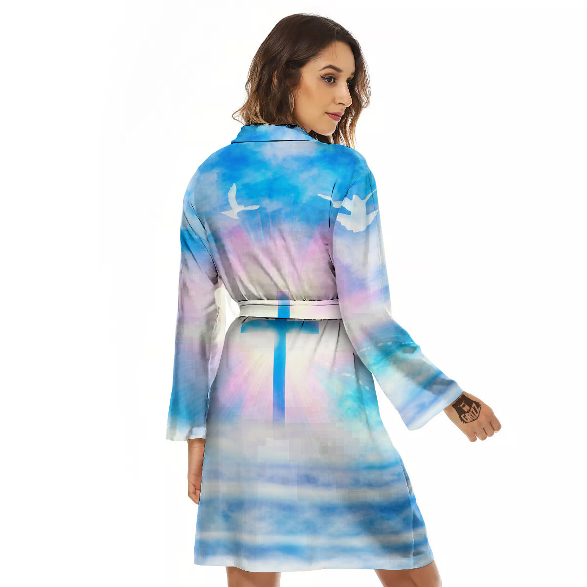 White Doves And Christian Cross Print Women's Robe-grizzshop
