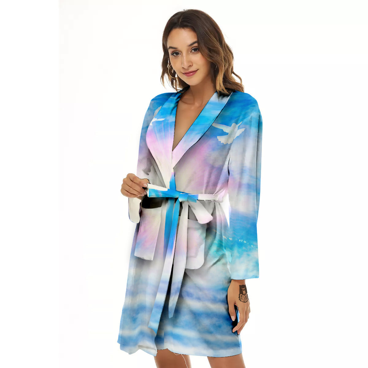 White Doves And Christian Cross Print Women's Robe-grizzshop
