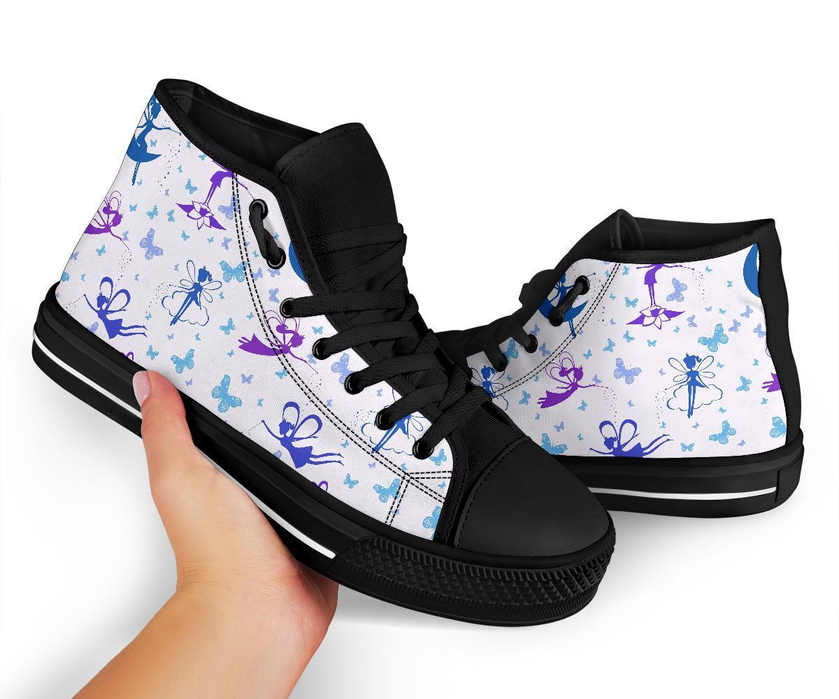 White Fairy Pattern Print Men Women's High Top Shoes-grizzshop