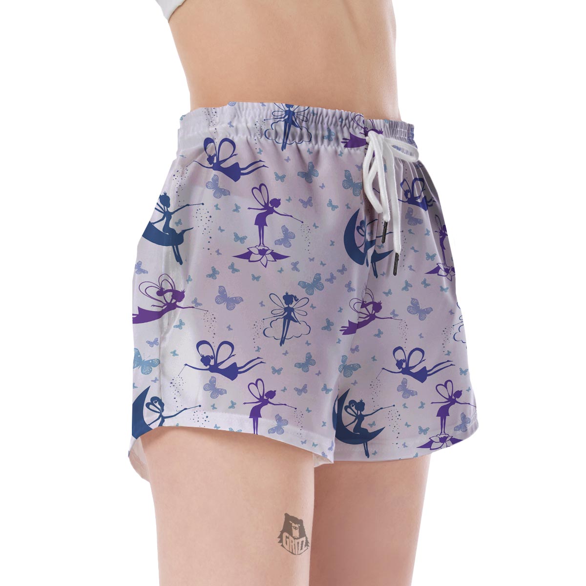 White Fairy Pattern Print Women's Shorts-grizzshop