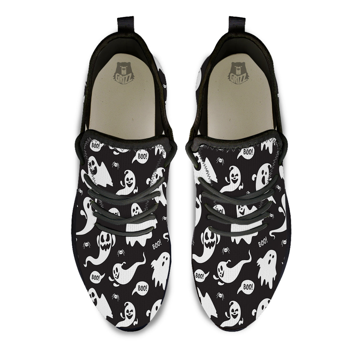 White Ghost Print Pattern Black Athletic Shoes-grizzshop
