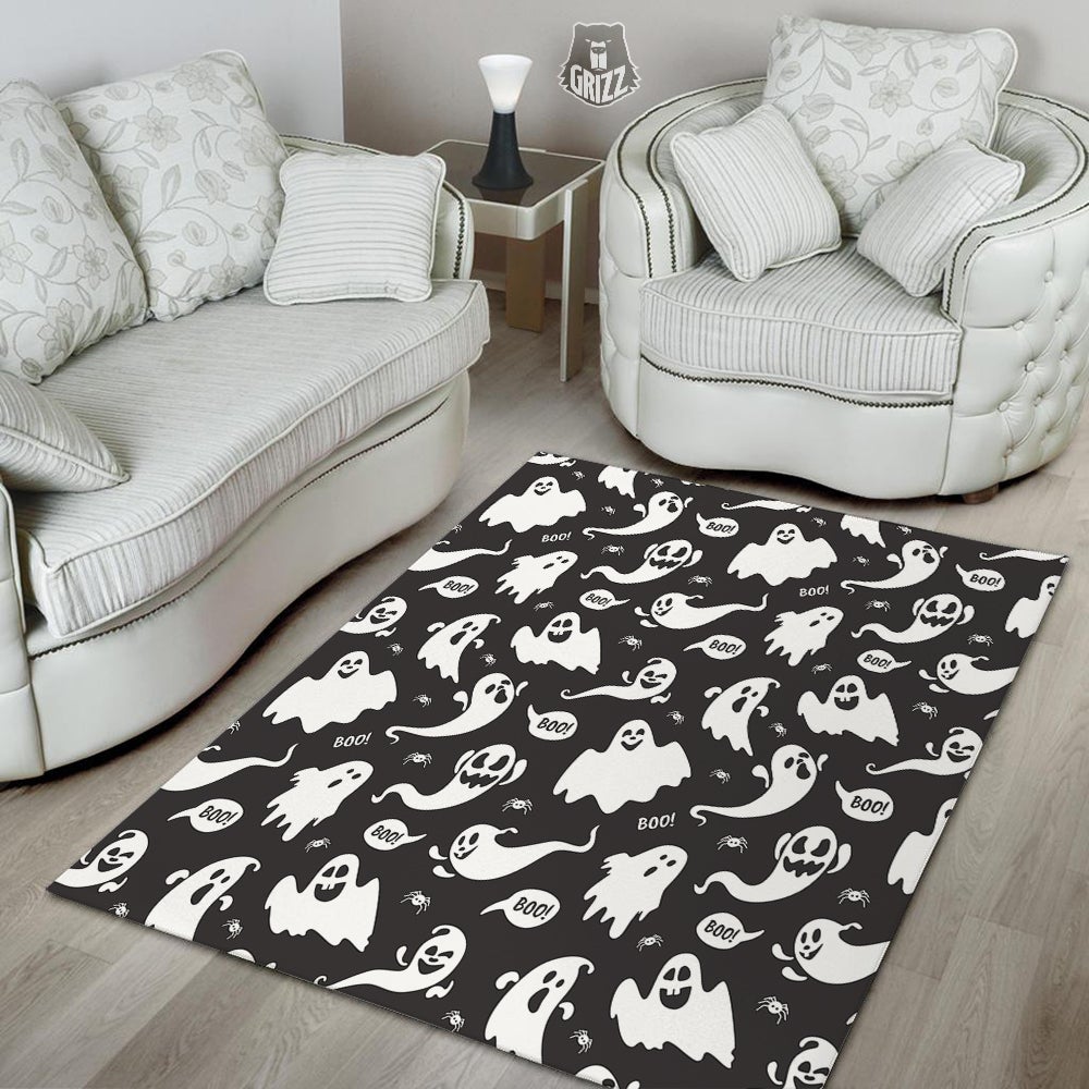 White Ghost Print Pattern Floor Mat-grizzshop