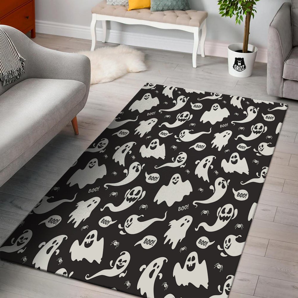 White Ghost Print Pattern Floor Mat-grizzshop