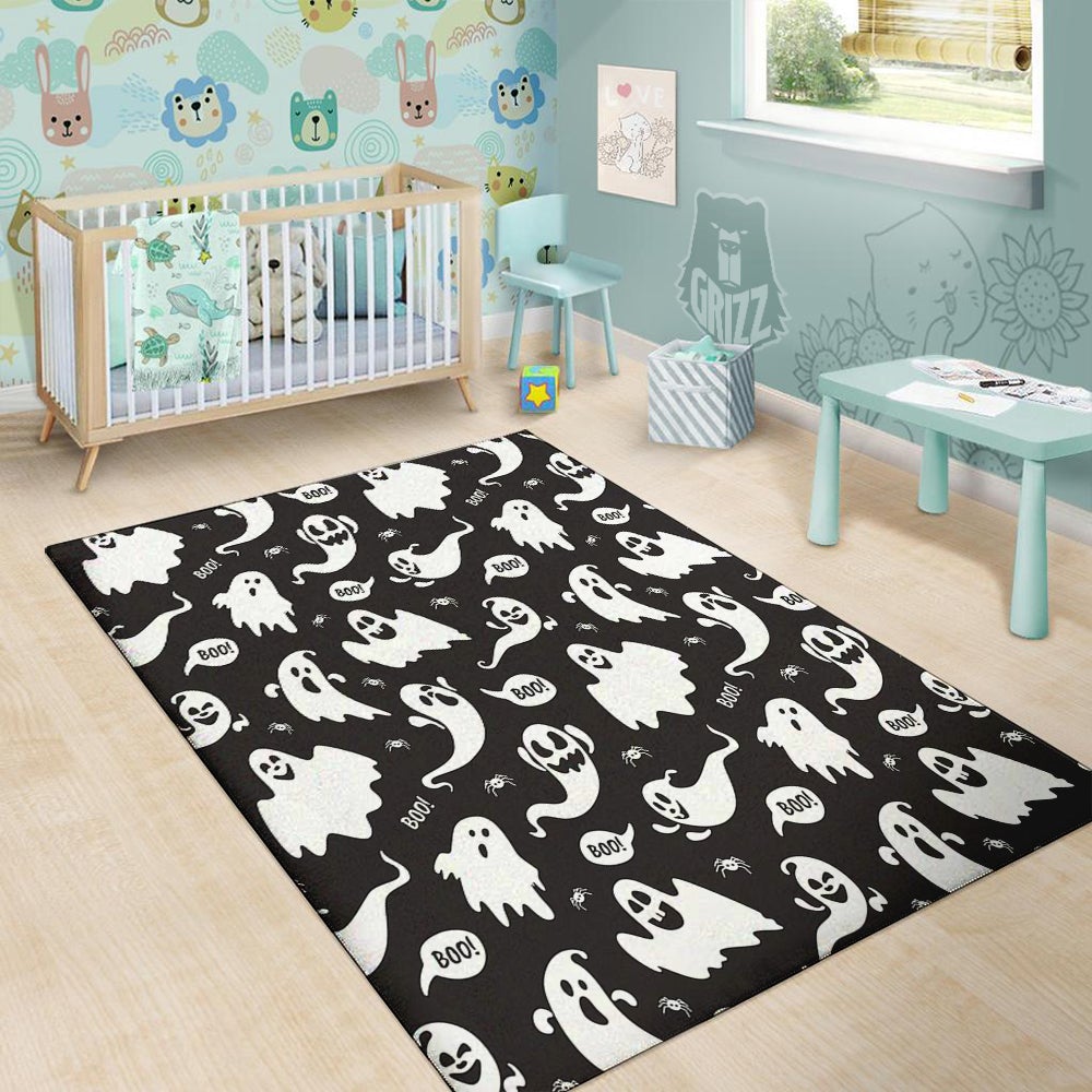 White Ghost Print Pattern Floor Mat-grizzshop