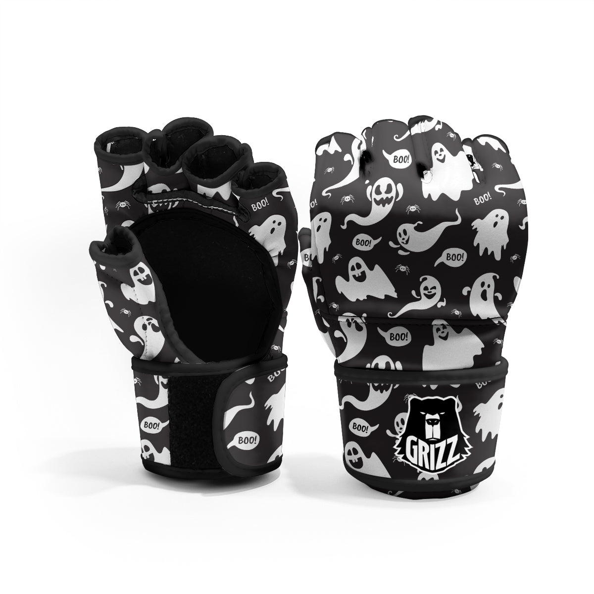 White Ghost Print Pattern MMA Gloves-grizzshop