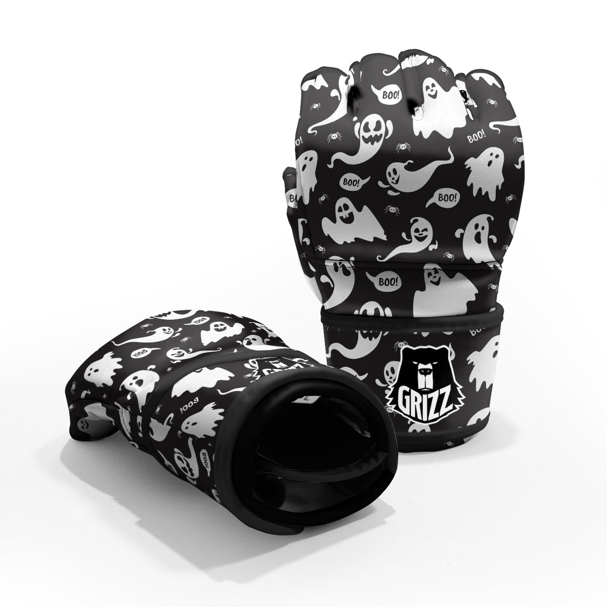 White Ghost Print Pattern MMA Gloves-grizzshop