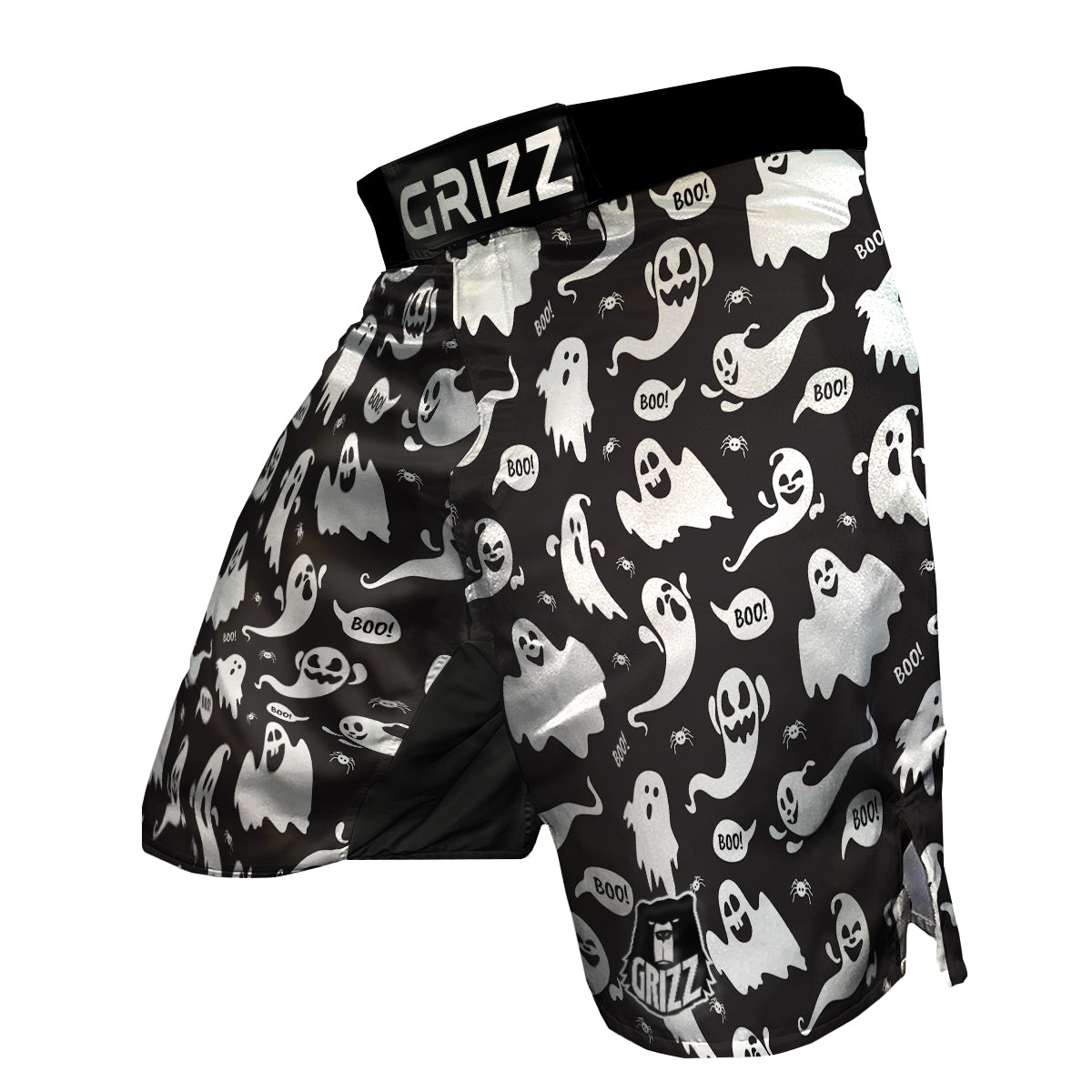 White Ghost Print Pattern MMA Shorts-grizzshop