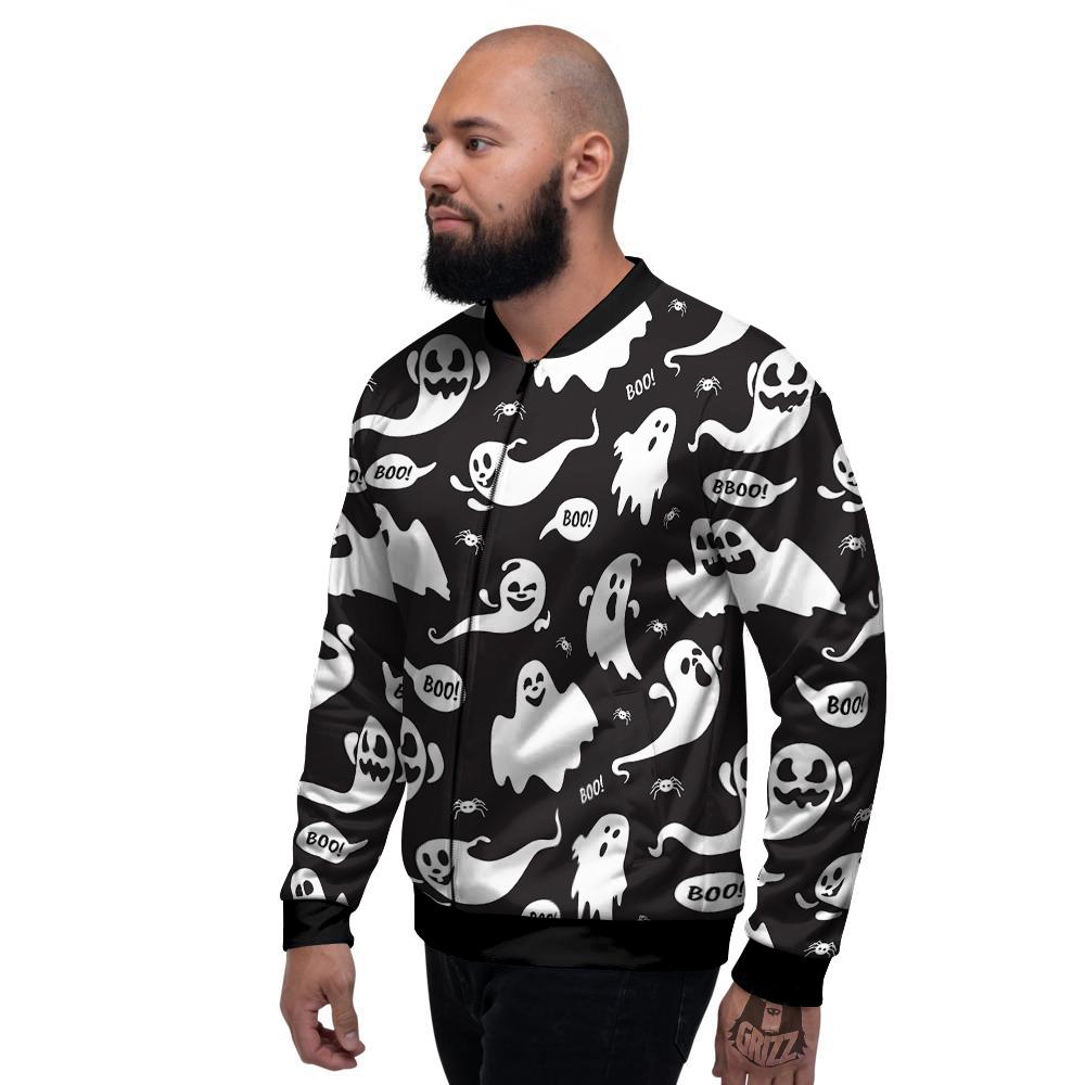 White Ghost Print Pattern Men's Bomber Jacket-grizzshop