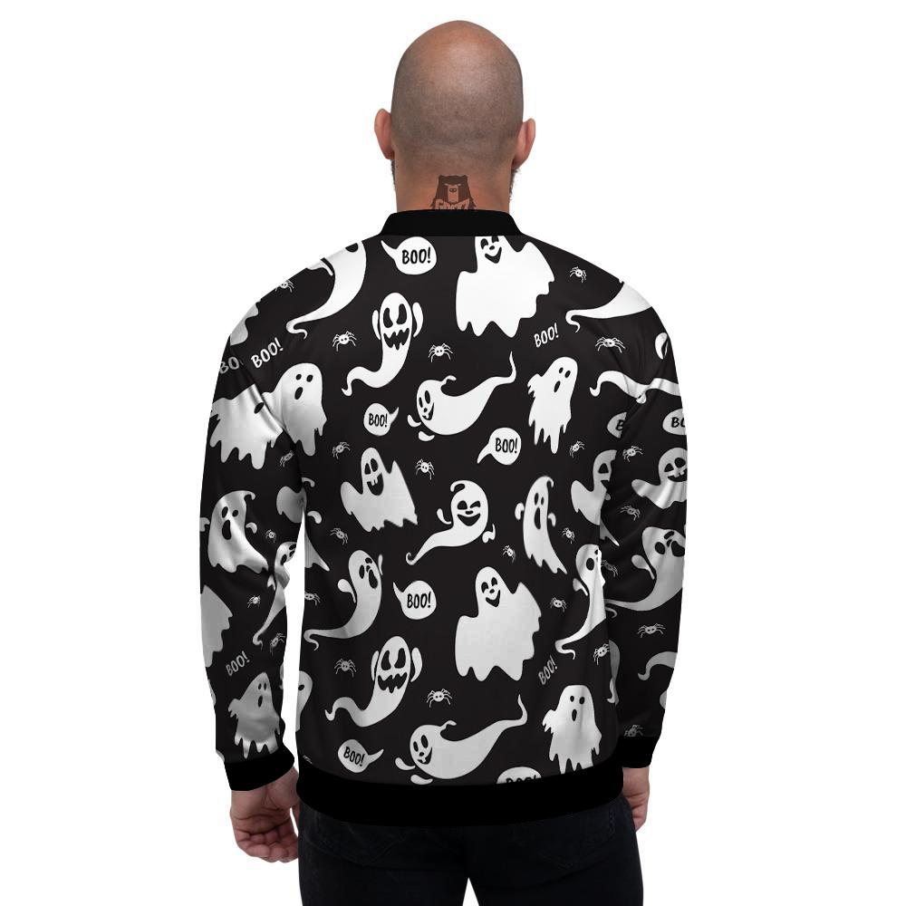 White Ghost Print Pattern Men's Bomber Jacket-grizzshop