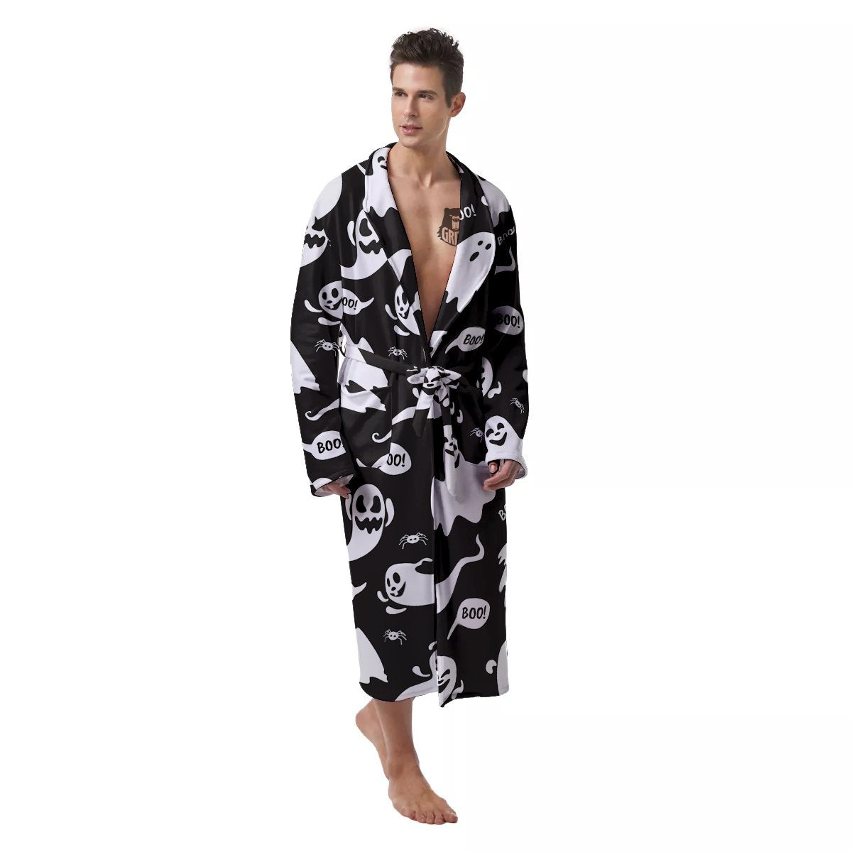 White Ghost Print Pattern Men's Robe-grizzshop