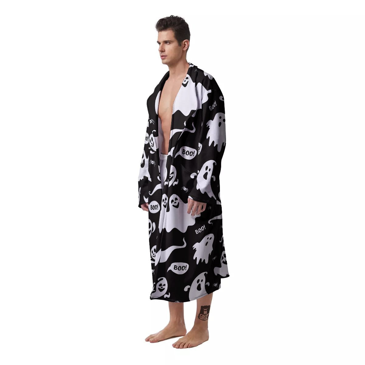 White Ghost Print Pattern Men's Robe-grizzshop