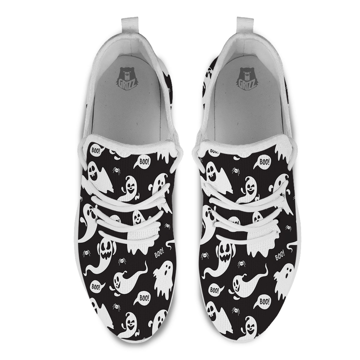 White Ghost Print Pattern White Athletic Shoes-grizzshop