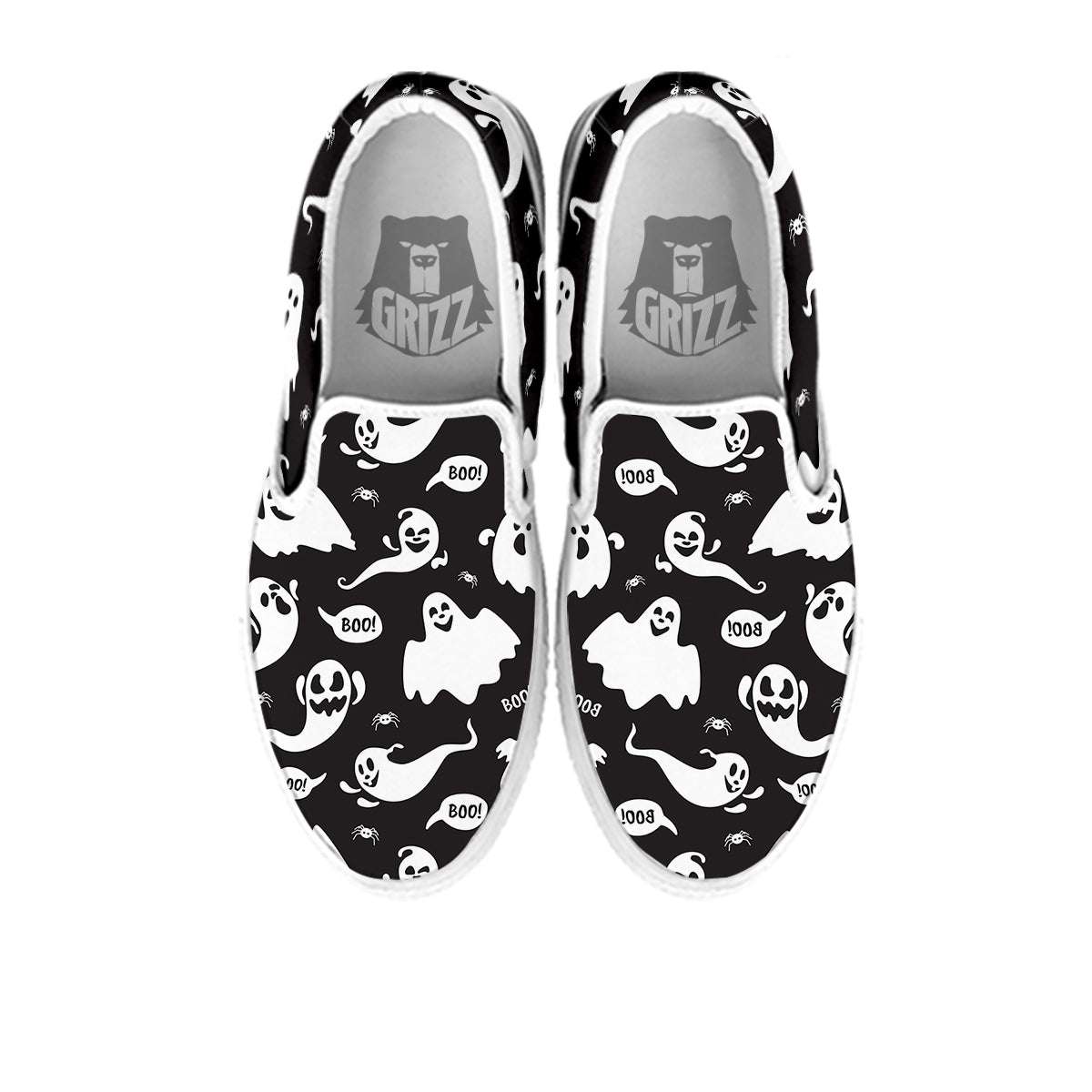 White Ghost Print Pattern White Slip On Shoes-grizzshop