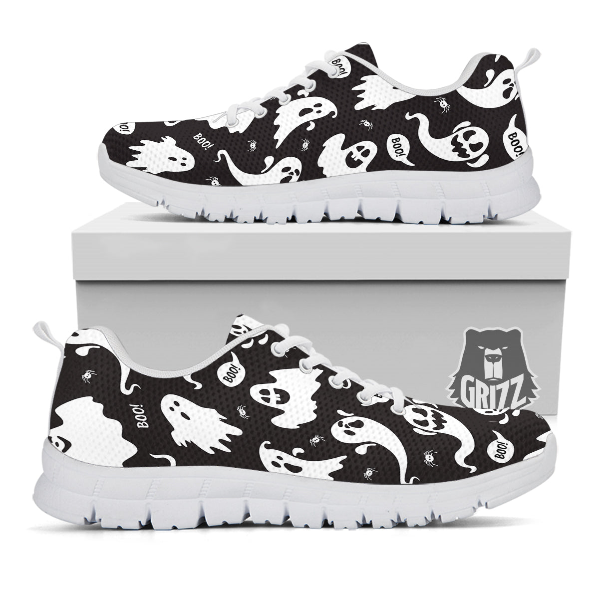 White Ghost Print Pattern White Sneaker-grizzshop