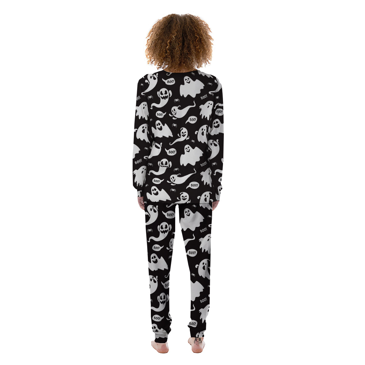 White Ghost Print Pattern Women's Pajamas-grizzshop