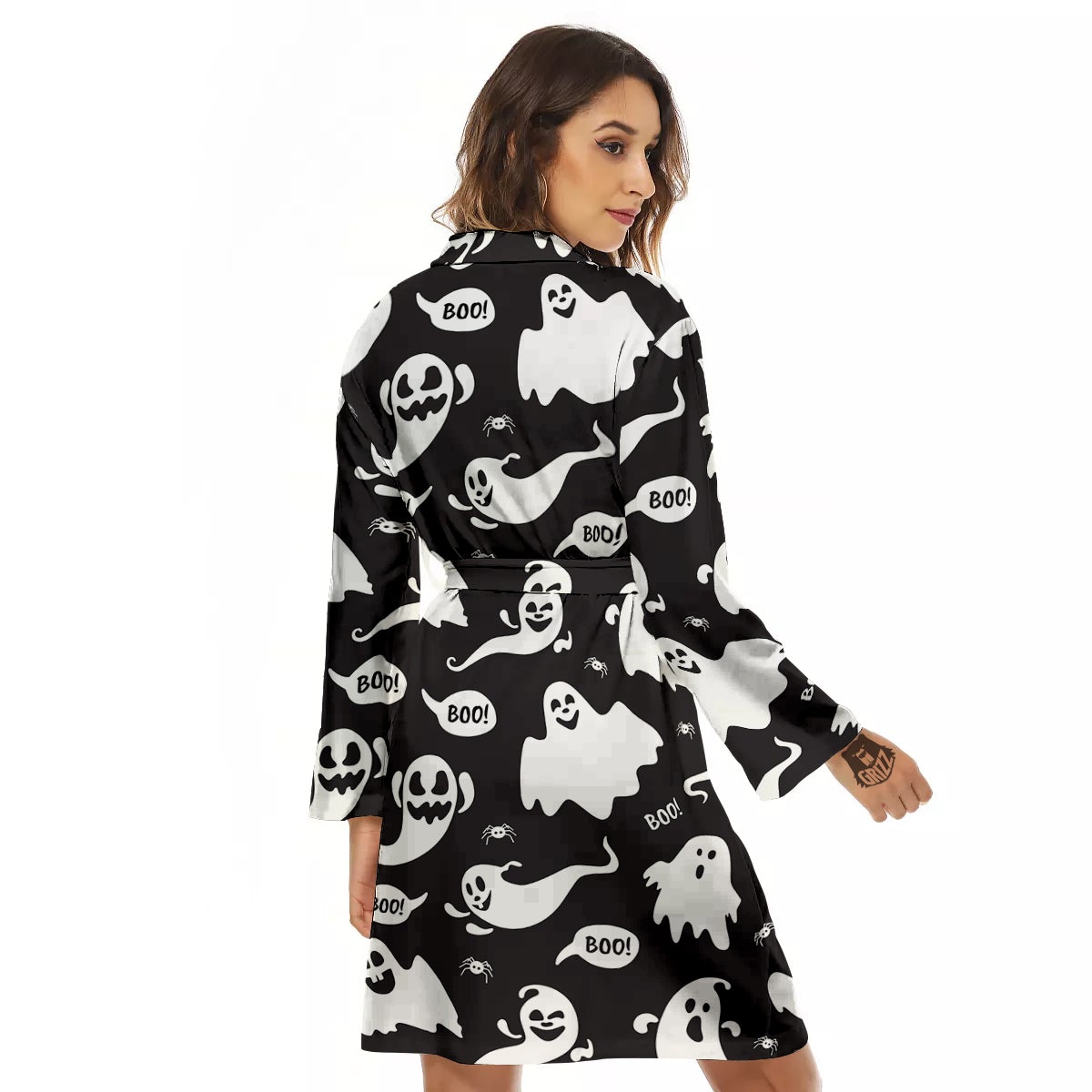 White Ghost Print Pattern Women's Robe-grizzshop