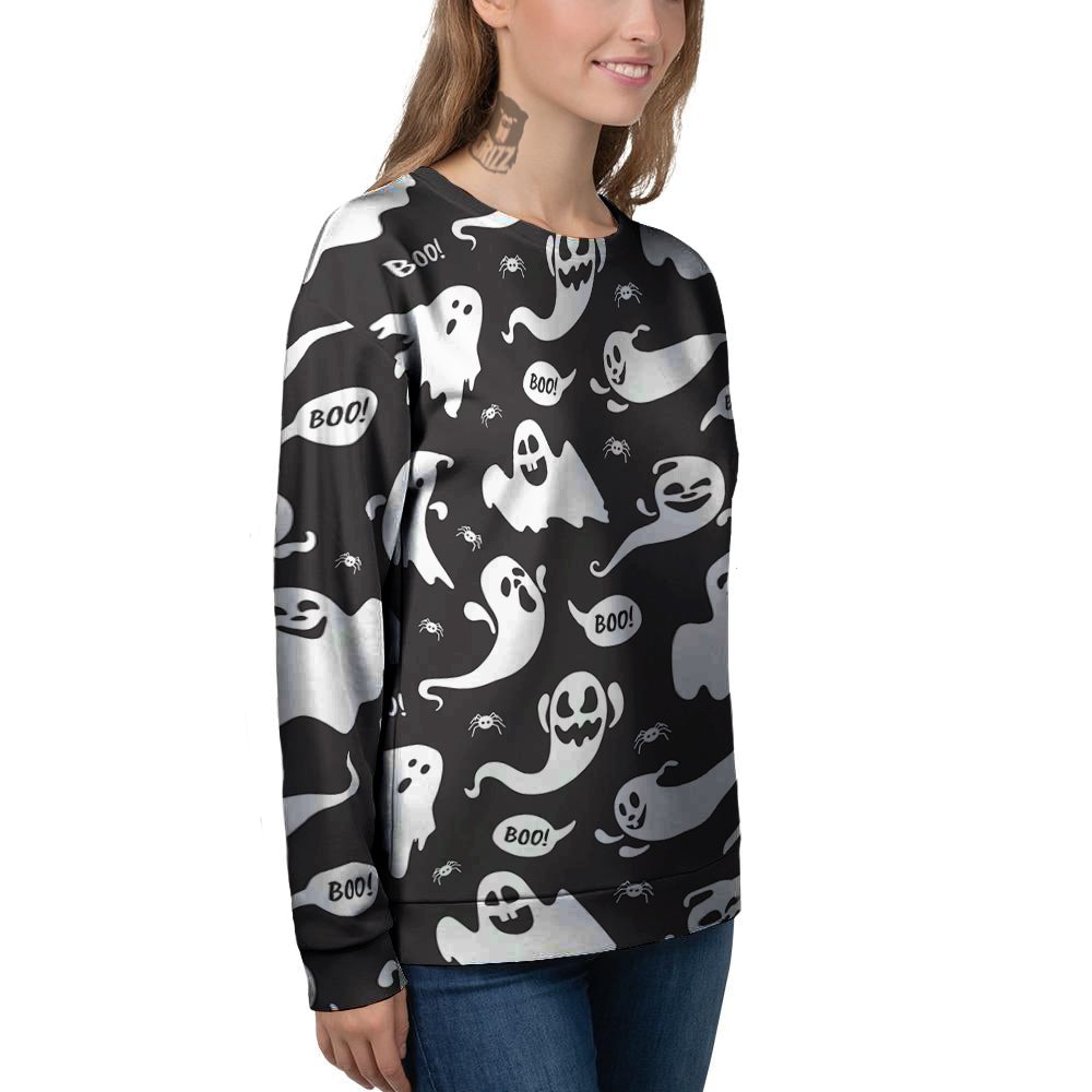 White Ghost Print Pattern Women's Sweatshirt-grizzshop