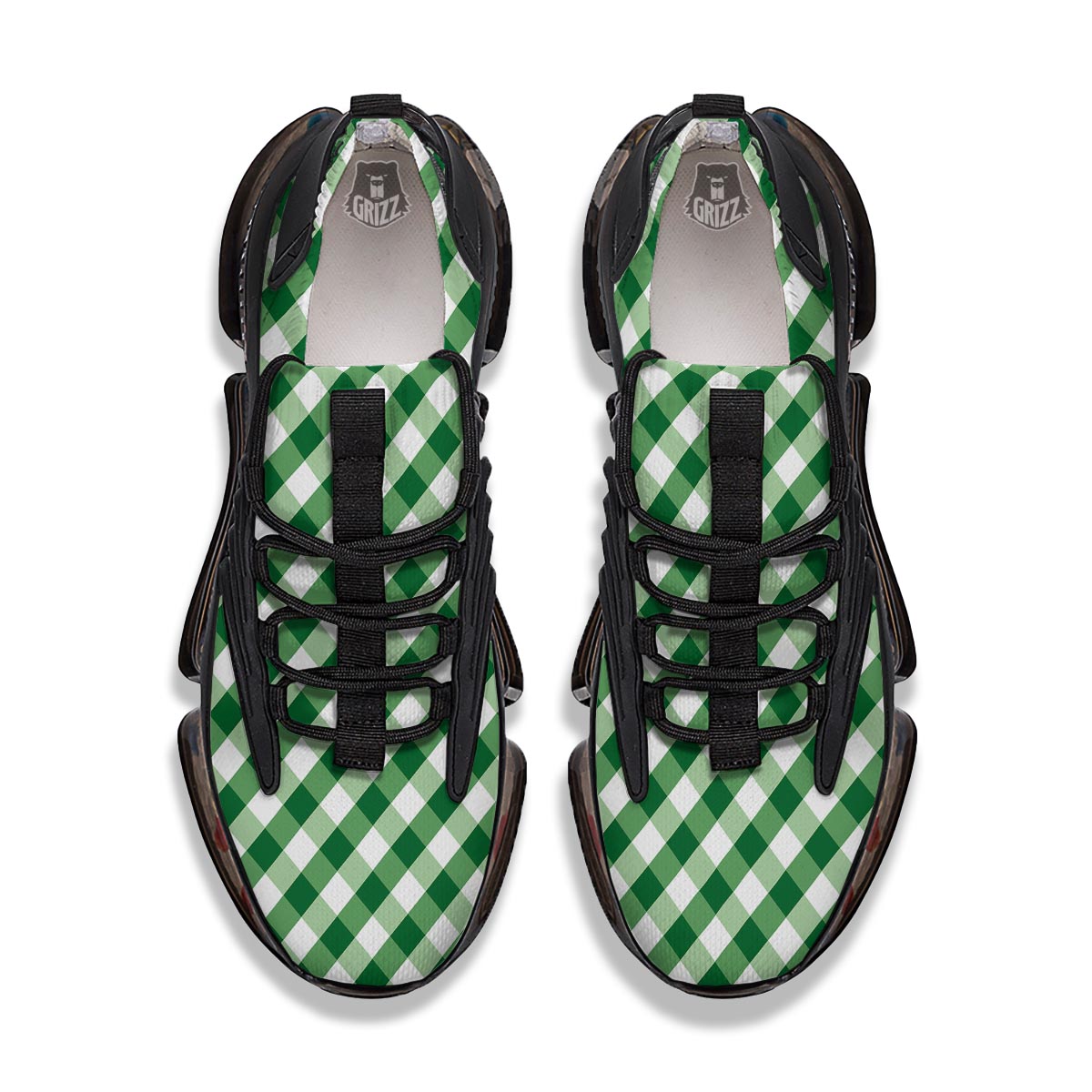 White Gingham And Green Shamrock Print Pattern Black Gym Shoes-grizzshop