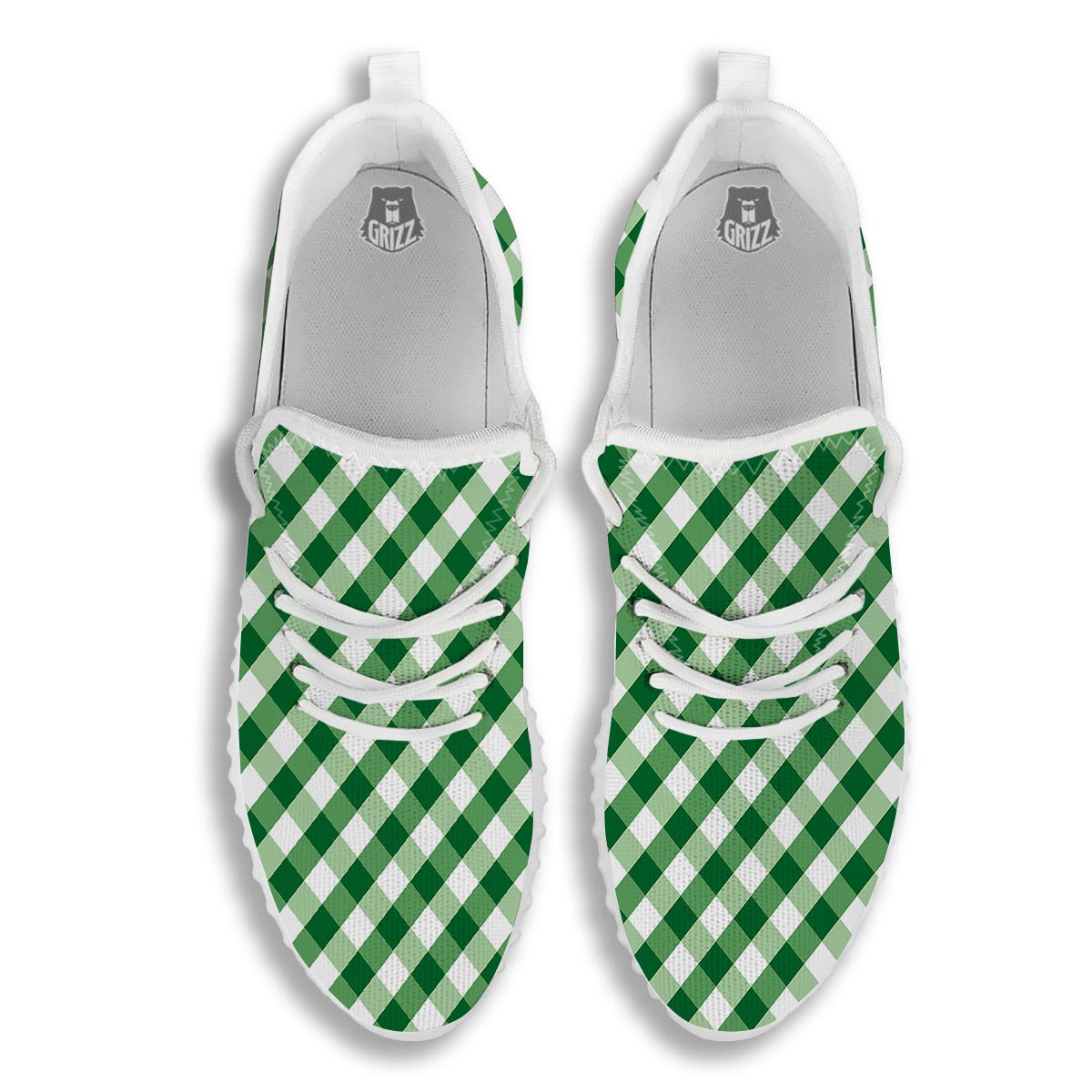 White Gingham And Green Shamrock Print Pattern White Walking Shoes-grizzshop