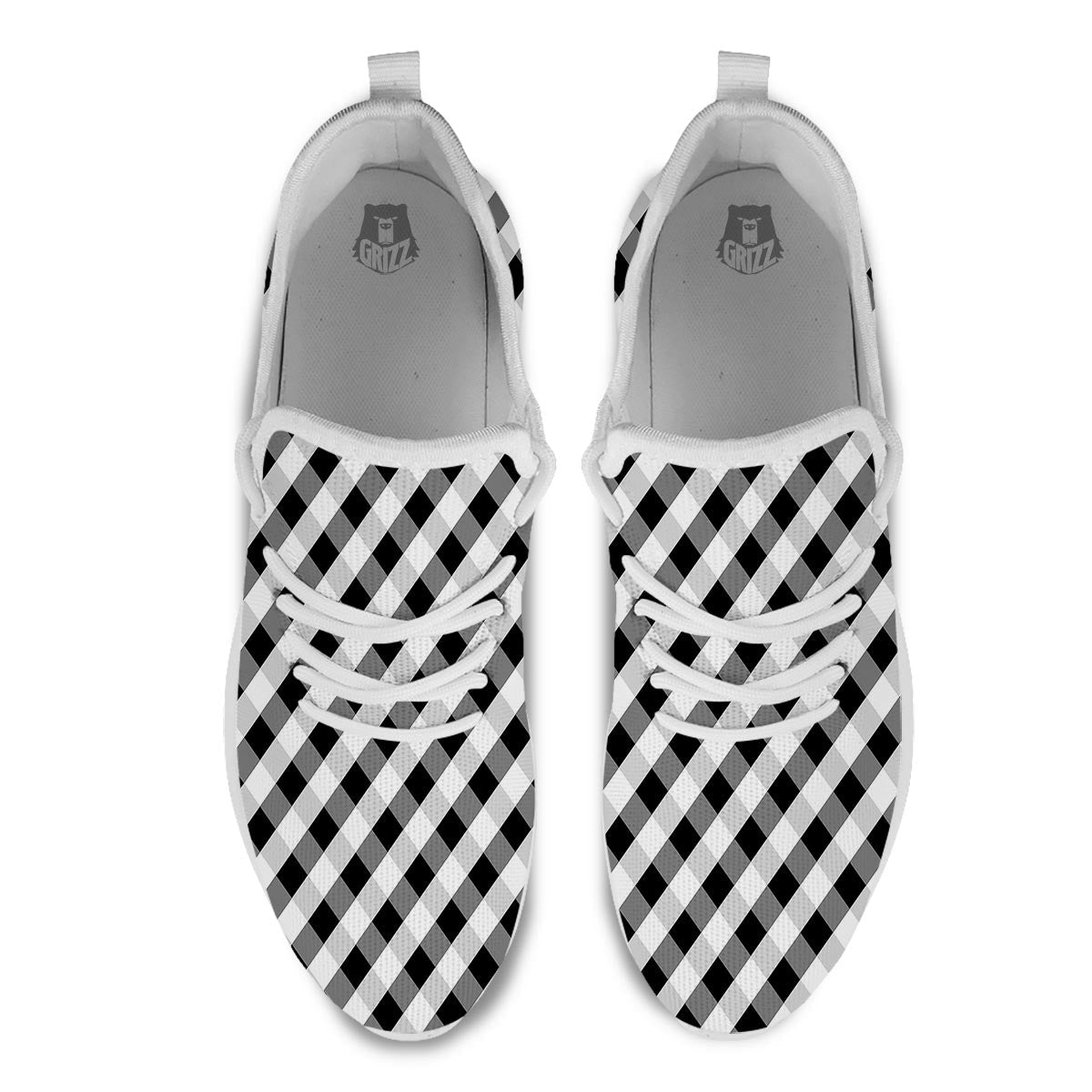 White Gingham And Grey Shadow Print Pattern White Athletic Shoes-grizzshop