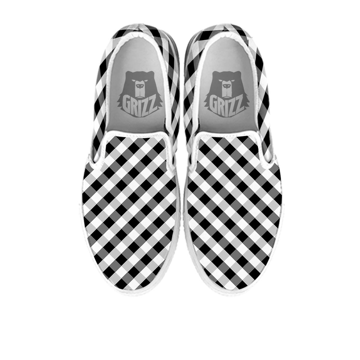 White Gingham And Grey Shadow Print Pattern White Slip On Shoes-grizzshop