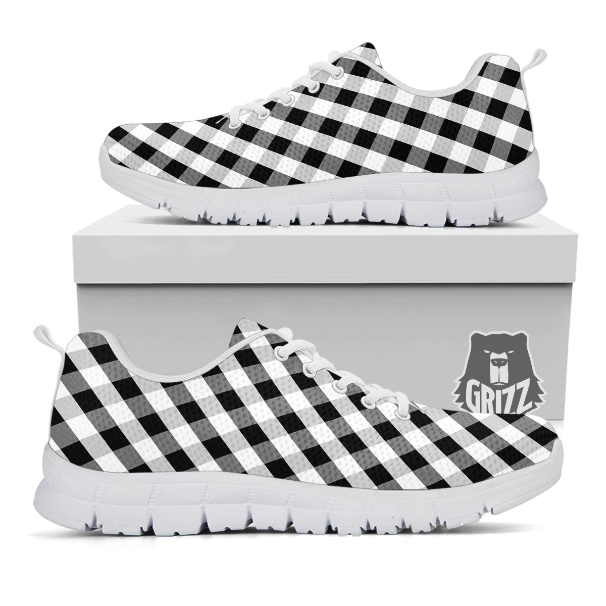 White Gingham And Grey Shadow Print Pattern White Sneaker-grizzshop