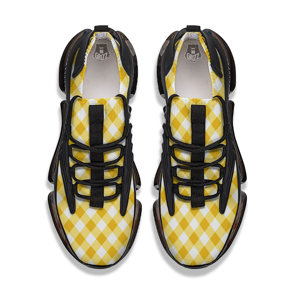 White Gingham And Yellow Honey Print Black Gym Shoes-grizzshop
