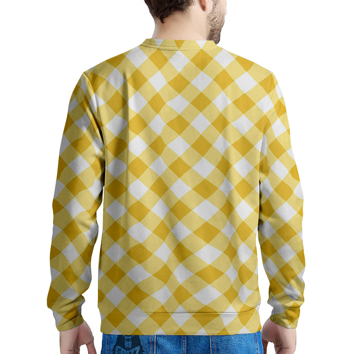 White Gingham And Yellow Honey Print Men's Sweatshirt-grizzshop