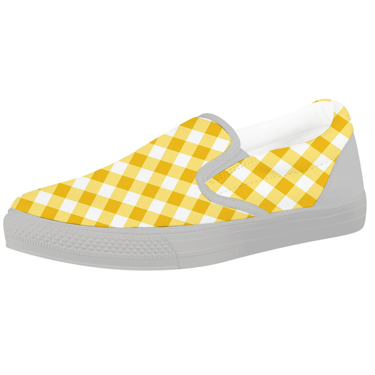 White Gingham And Yellow Honey Print White Slip On Shoes-grizzshop