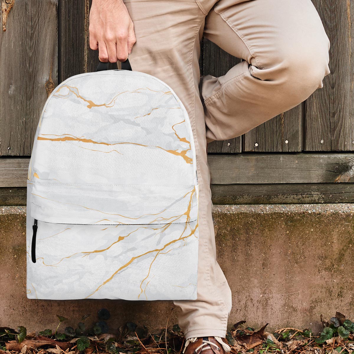 White Gold Marble Backpack-grizzshop