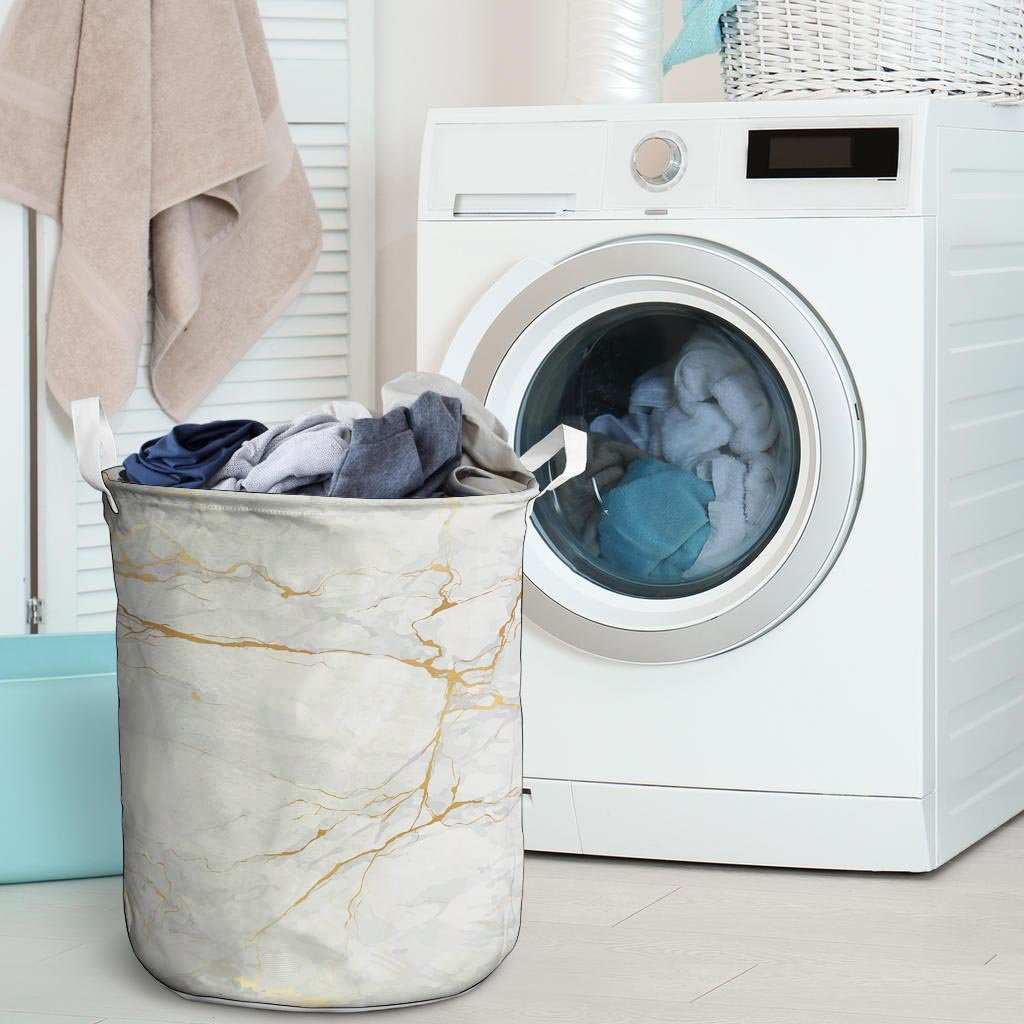 White Gold Marble Laundry Basket-grizzshop