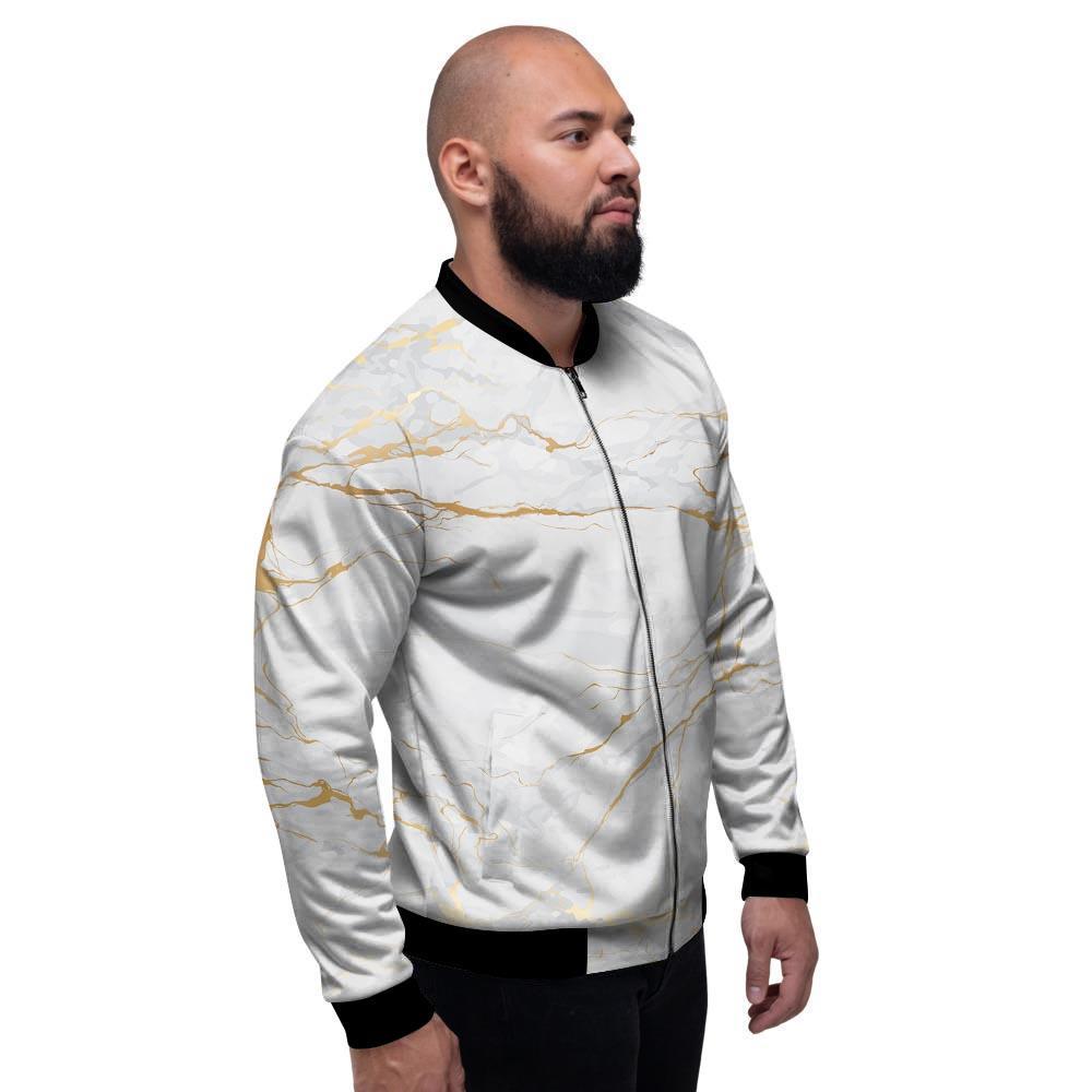 White Gold Marble Men's Bomber Jacket-grizzshop