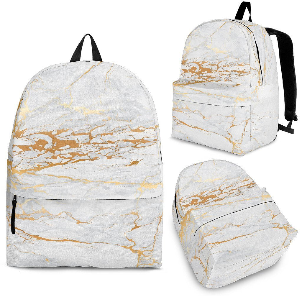 White Gold Marble Pattern Print Backpack-grizzshop