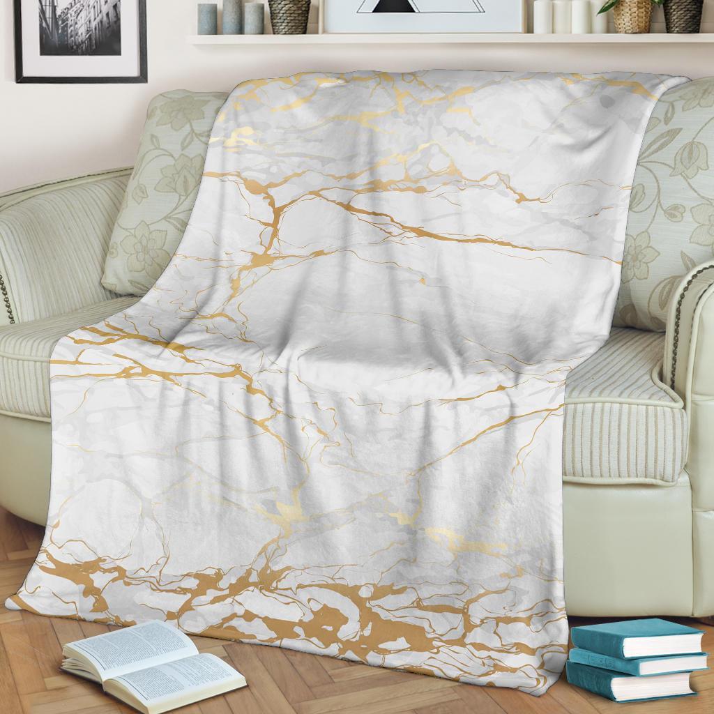 White Gold Marble Pattern Print Blanket-grizzshop