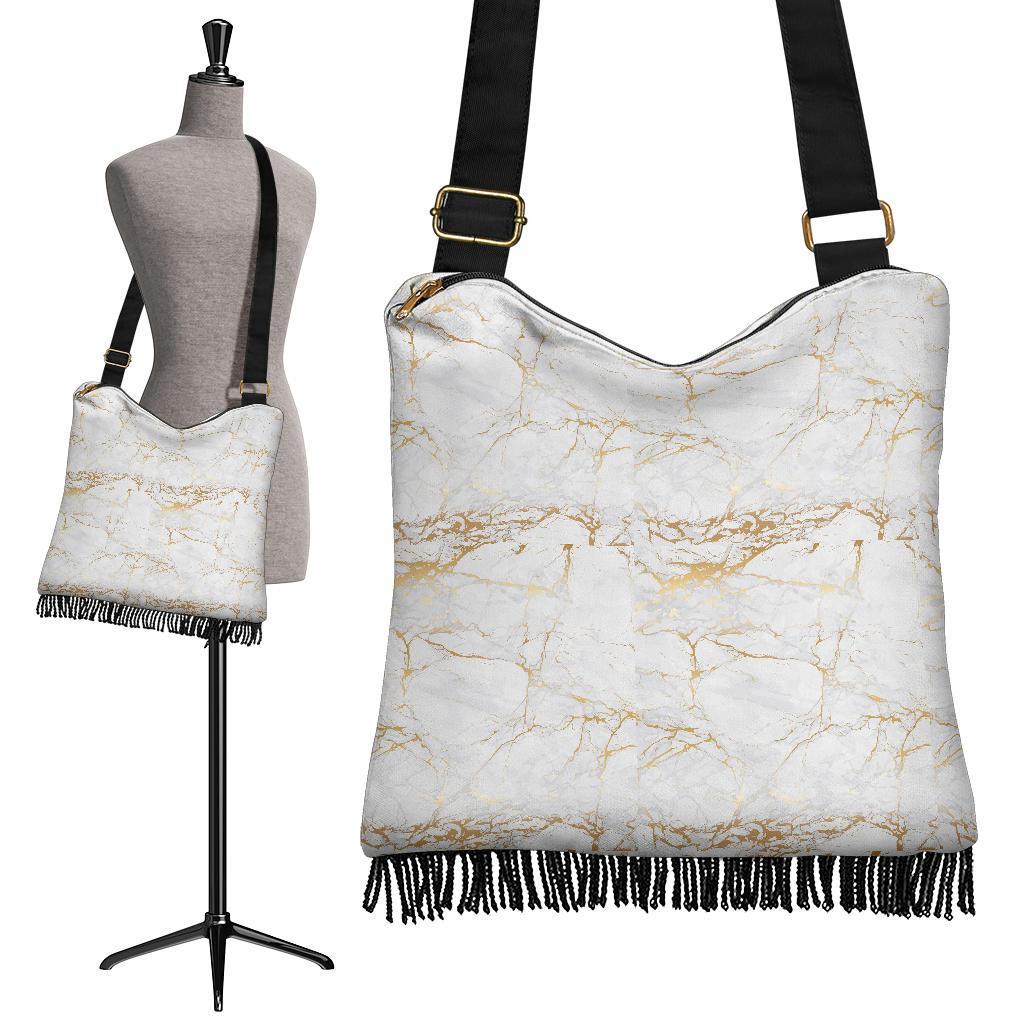 White Gold Marble Pattern Print Crossbody Bags-grizzshop