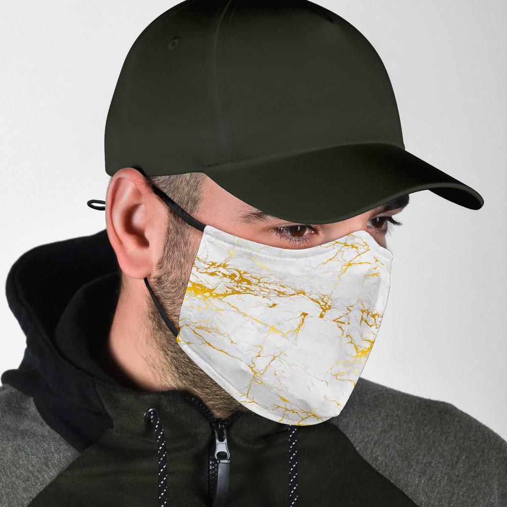 White Gold Marble Pattern Print Face Mask-grizzshop