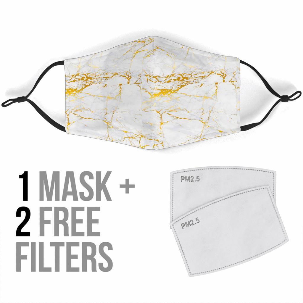 White Gold Marble Pattern Print Face Mask-grizzshop