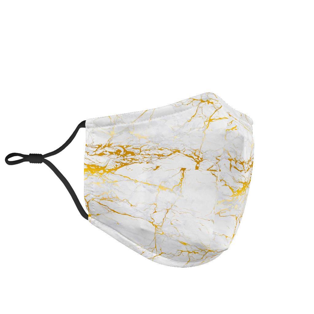 White Gold Marble Pattern Print Face Mask-grizzshop