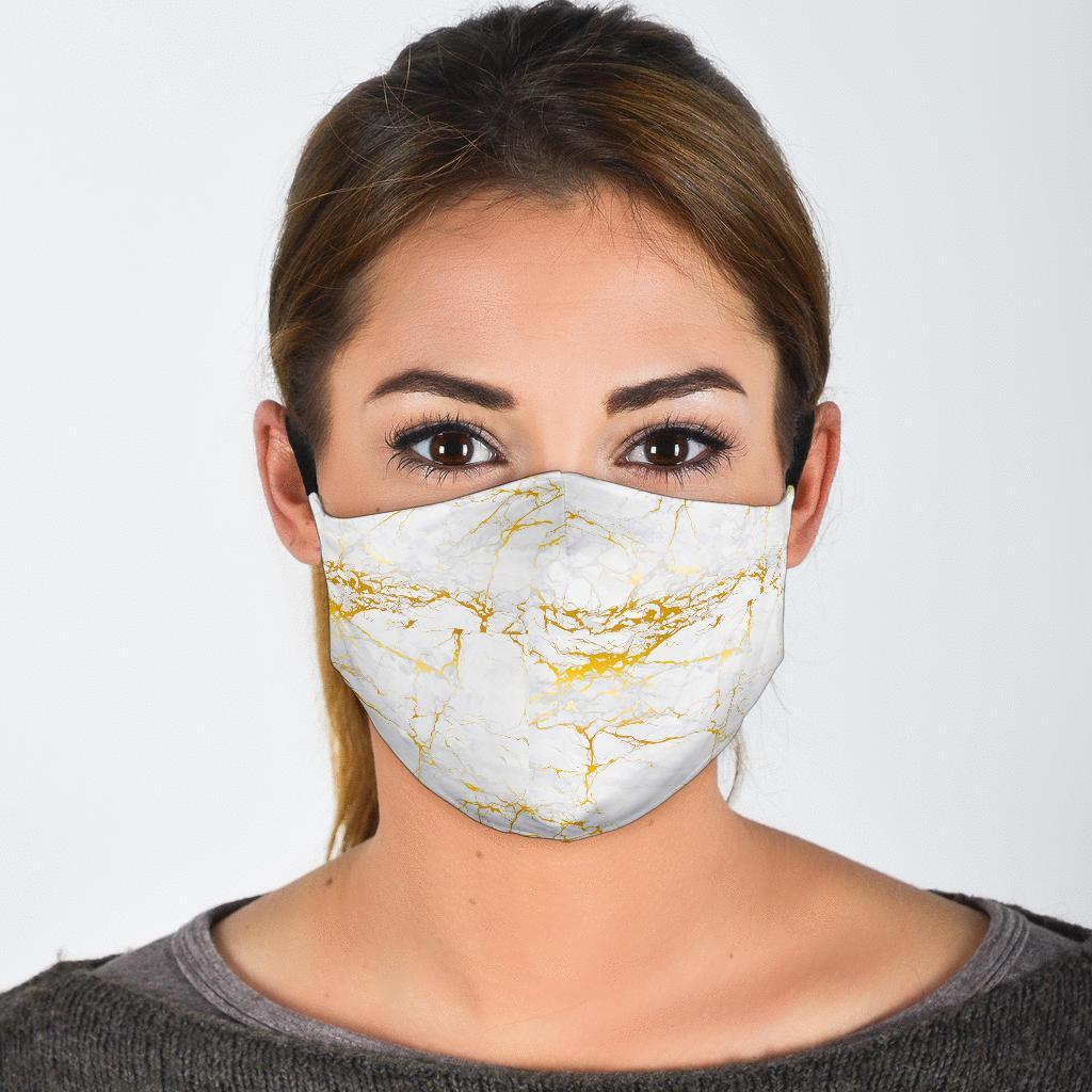White Gold Marble Pattern Print Face Mask-grizzshop