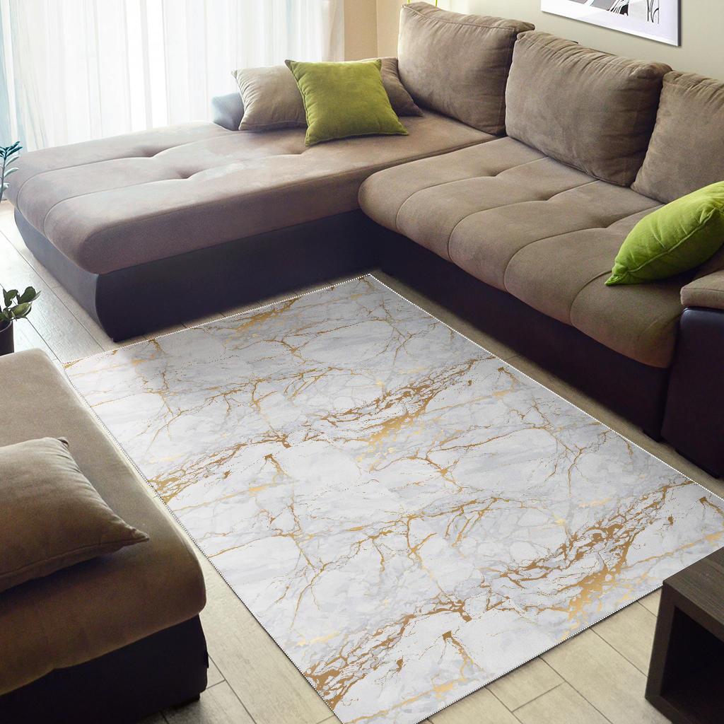 White Gold Marble Pattern Print Floor Mat-grizzshop