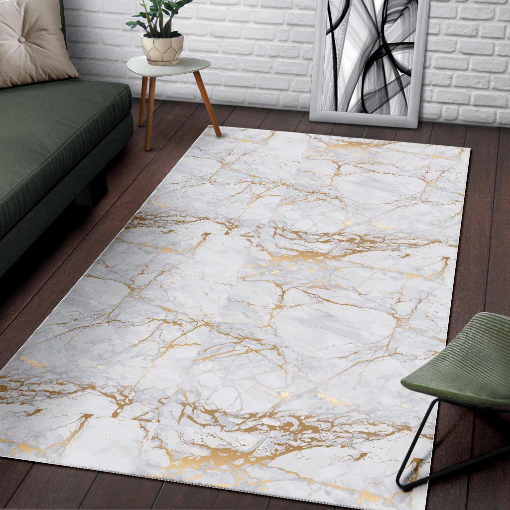 White Gold Marble Pattern Print Floor Mat-grizzshop