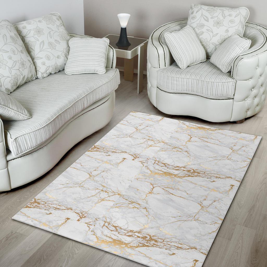 White Gold Marble Pattern Print Floor Mat-grizzshop