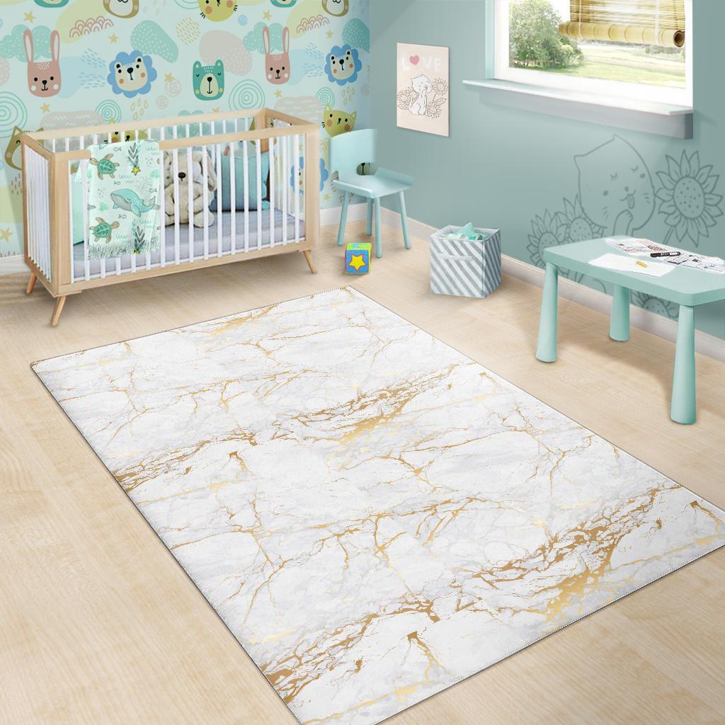 White Gold Marble Pattern Print Floor Mat-grizzshop