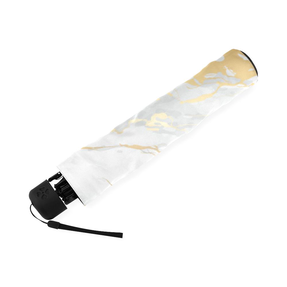 White Gold Marble Pattern Print Foldable Umbrella-grizzshop