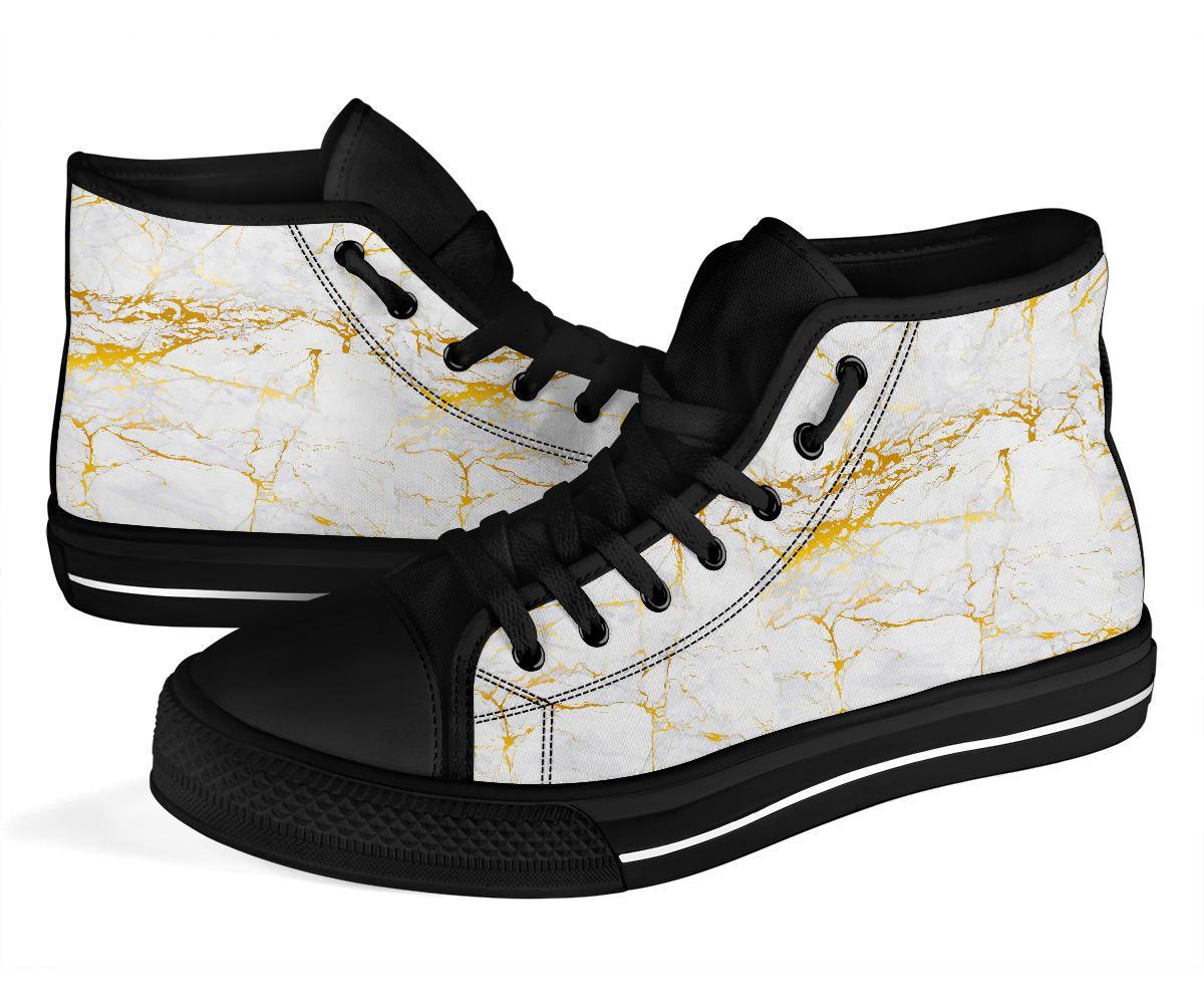 White Gold Marble Pattern Print Men Women's High Top Shoes-grizzshop