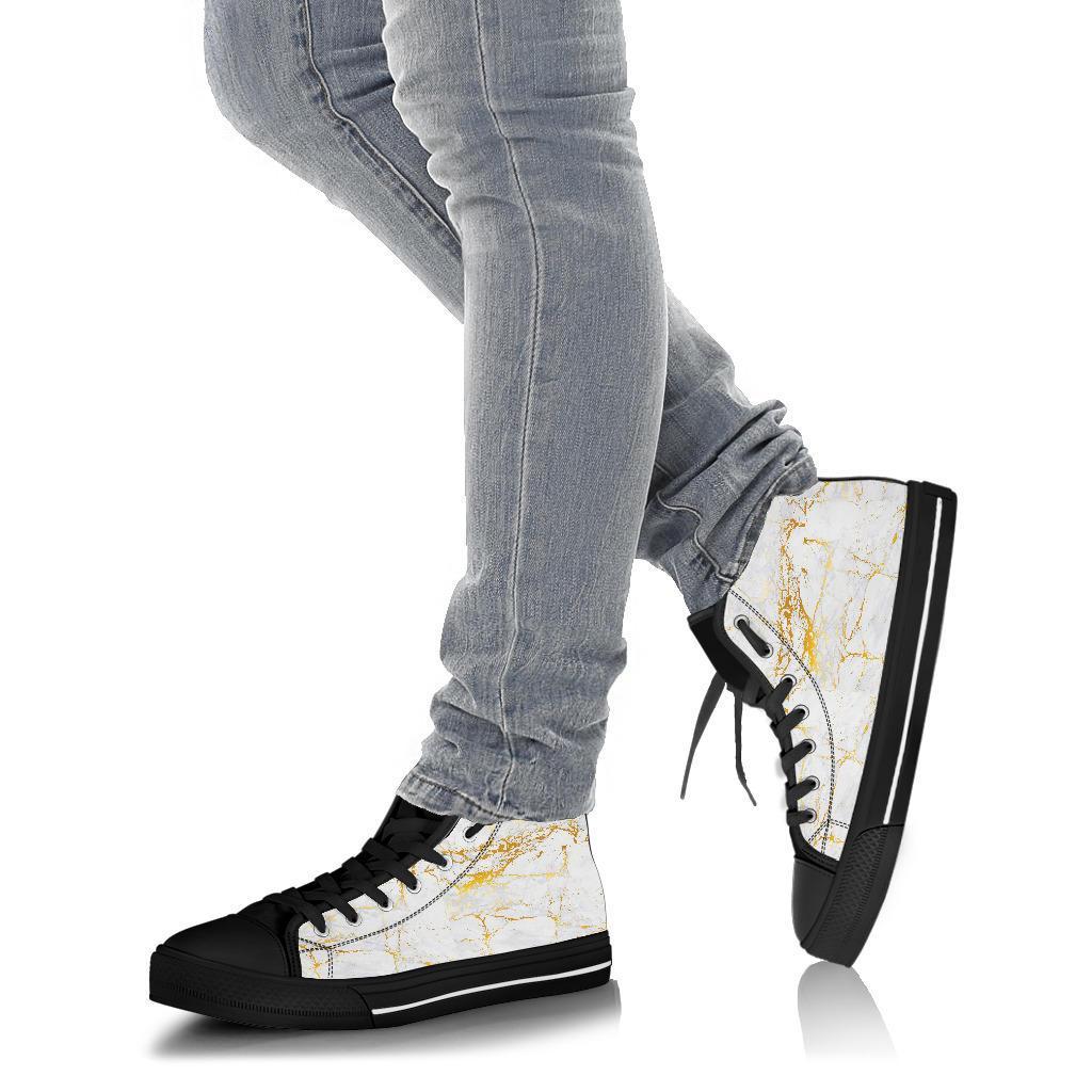 White Gold Marble Pattern Print Men Women's High Top Shoes-grizzshop