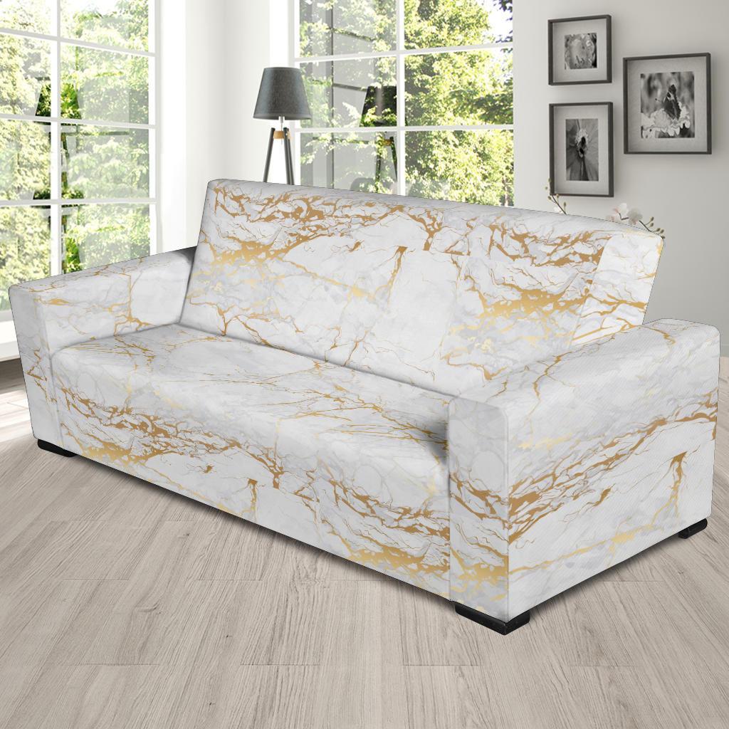 White Gold Marble Pattern Print Sofa Covers-grizzshop