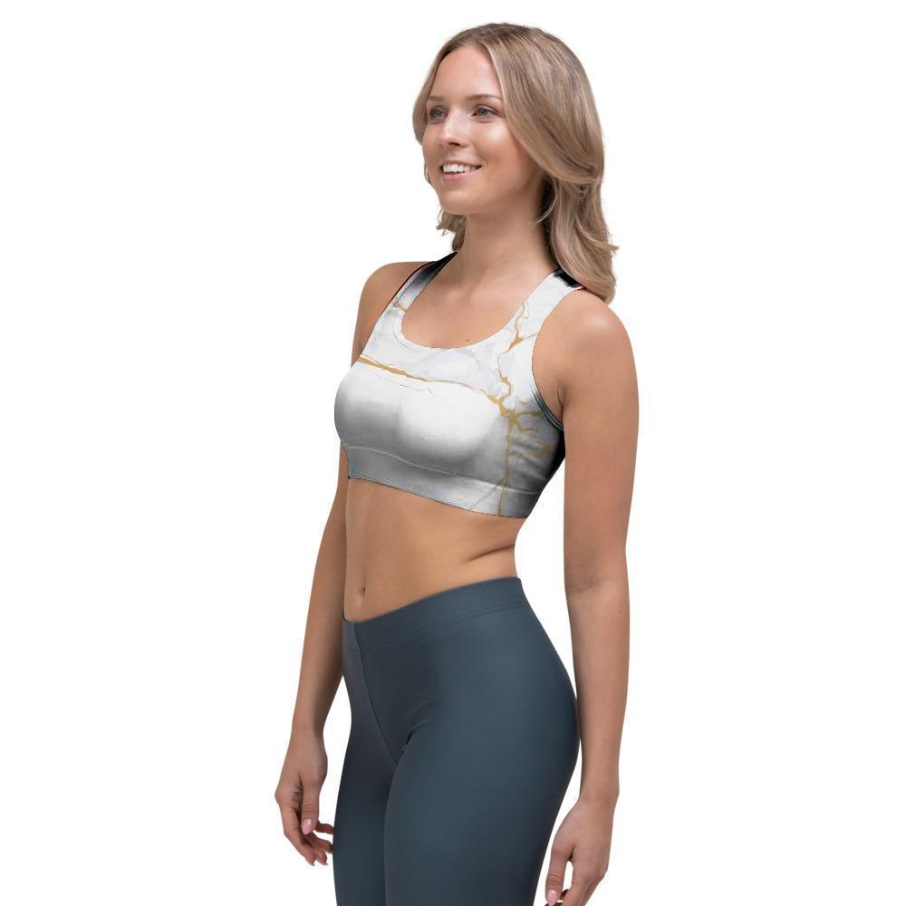 White Gold Marble Sports Bra-grizzshop