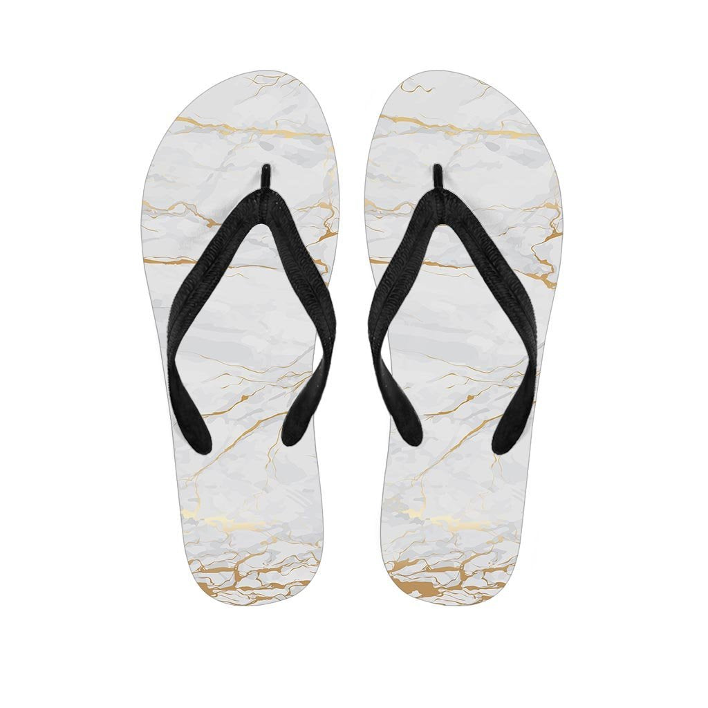 White Gold Marble Women's Flip Flops-grizzshop